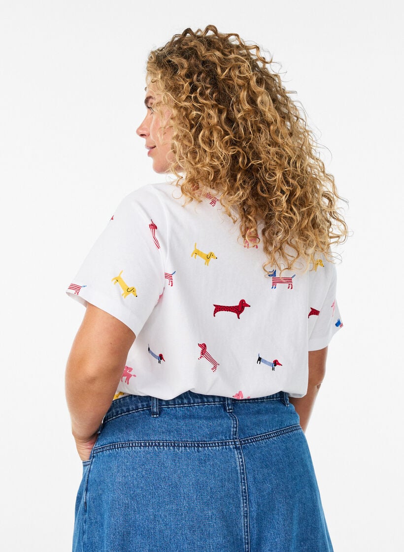 T-Shirt aus Baumwolle mit Hunde-Print, Wei&szlig;, Model image number 2