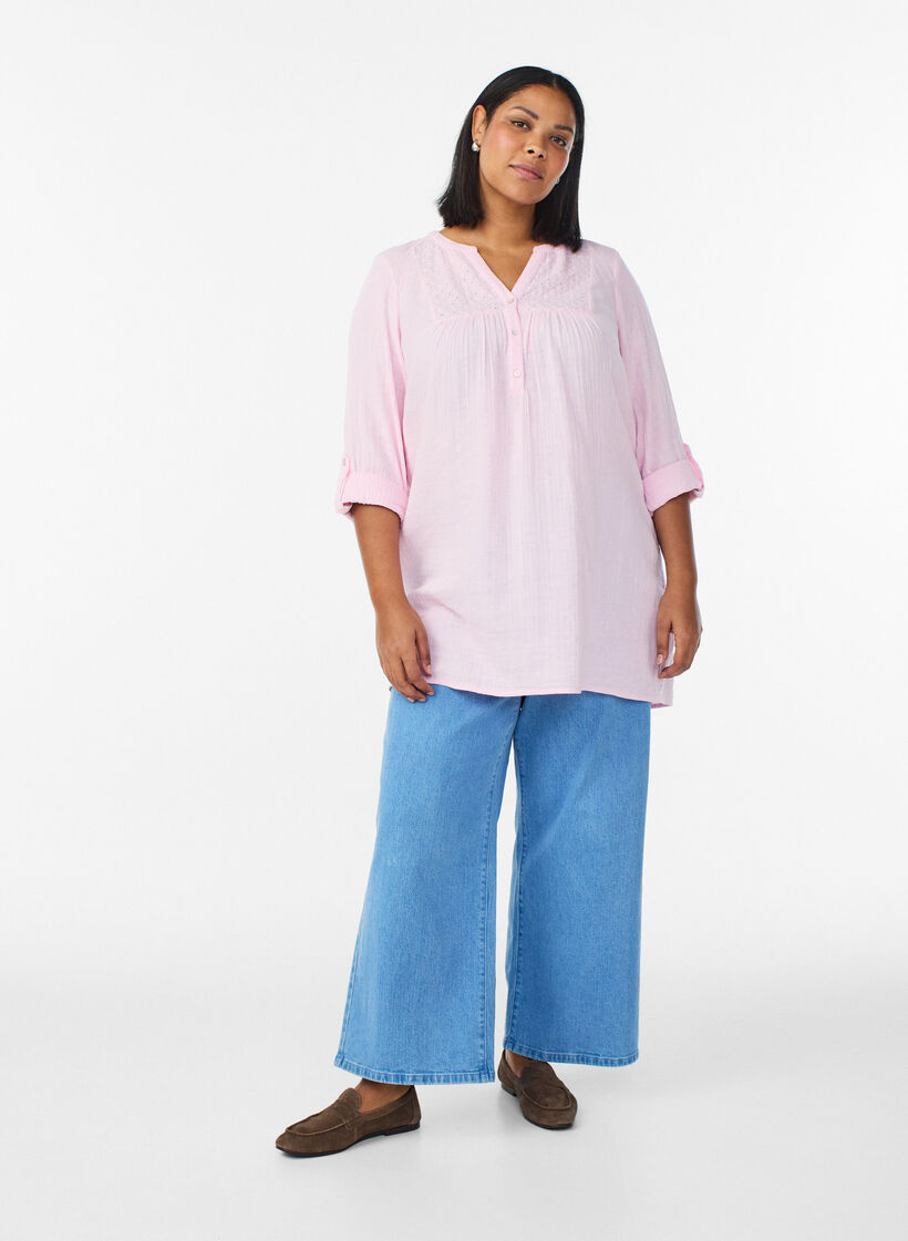 Tunika aus Baumwollmusselin mit Broderie Anglaise, Rot, Model image number 1