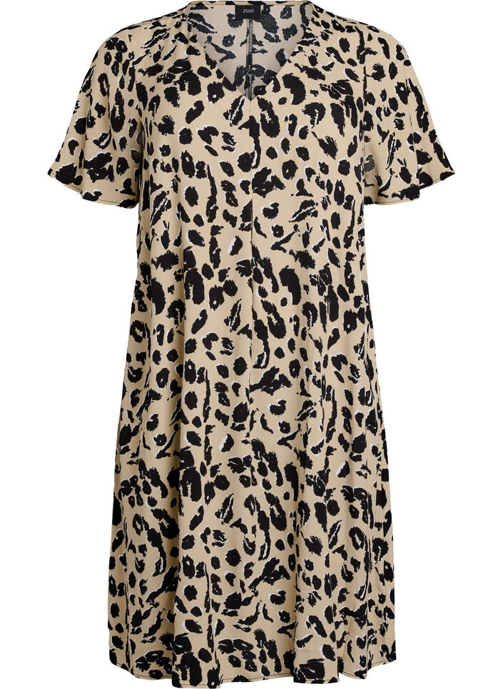 A-Linien-Kleid aus Viskose, Beige, Packshot image number 0