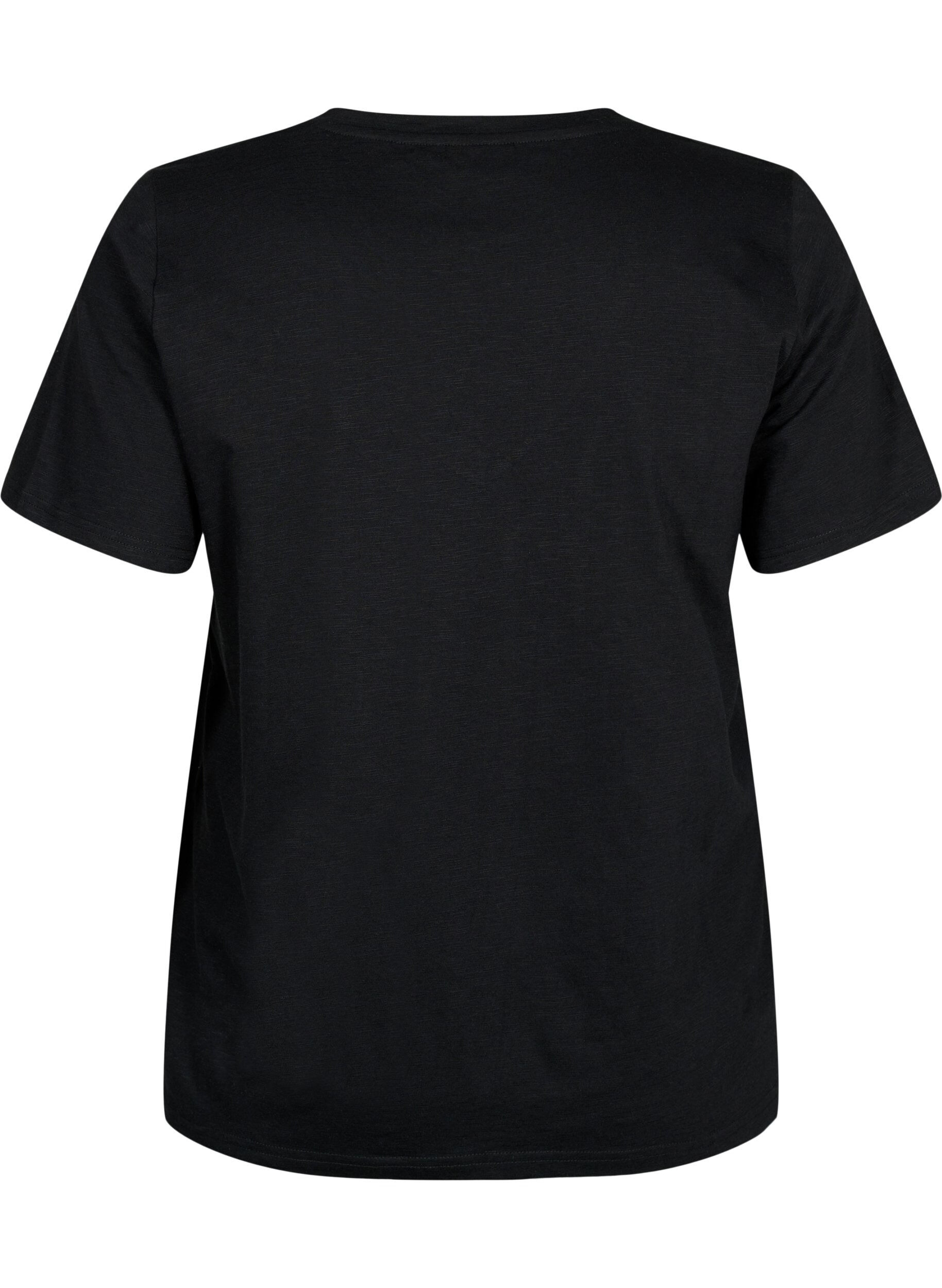 Zizzi Kurz&auml;rmliges Basic-T-Shirt mit V-Ausschnitt, Schwarz, Packshot image number 1