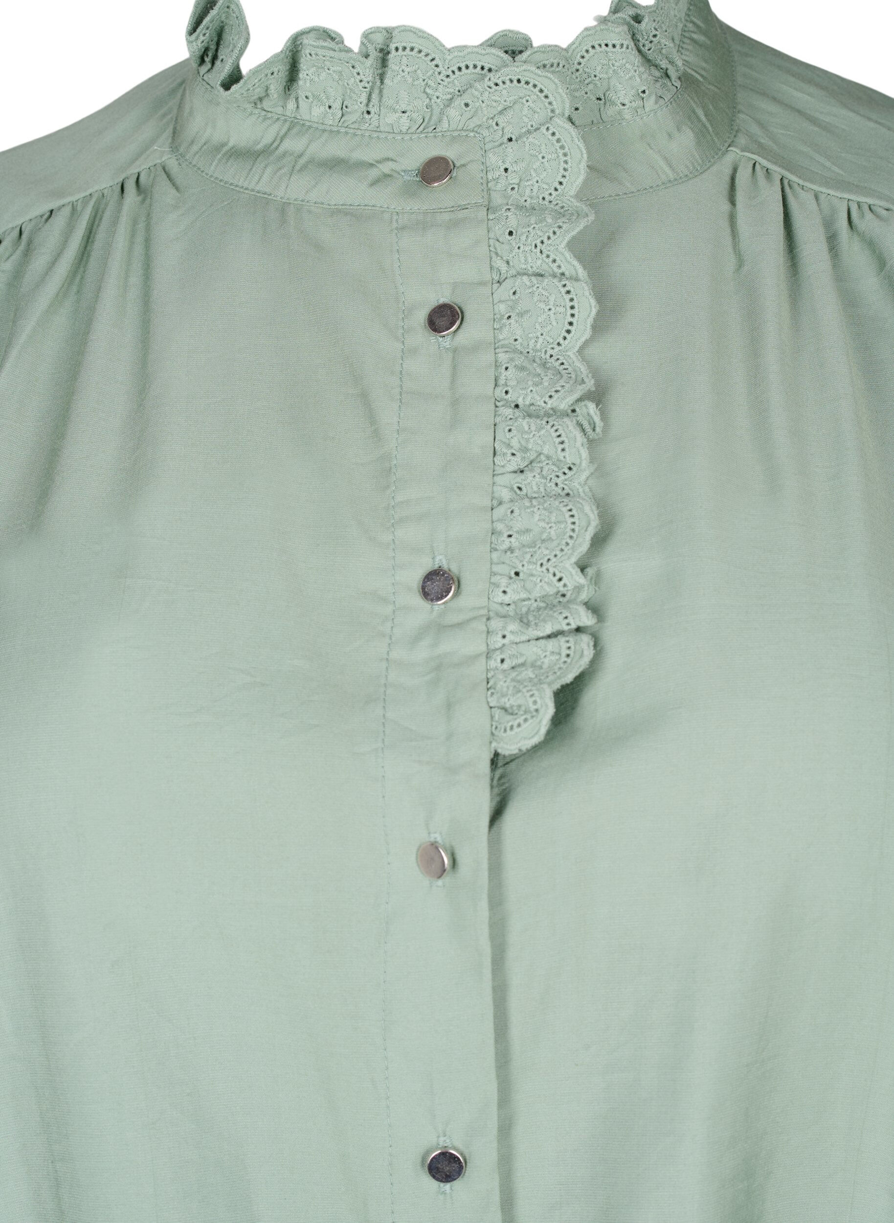 Zizzi Viskose Shirt Bluse mit Ruffles, Green Bay, Packshot image number 2