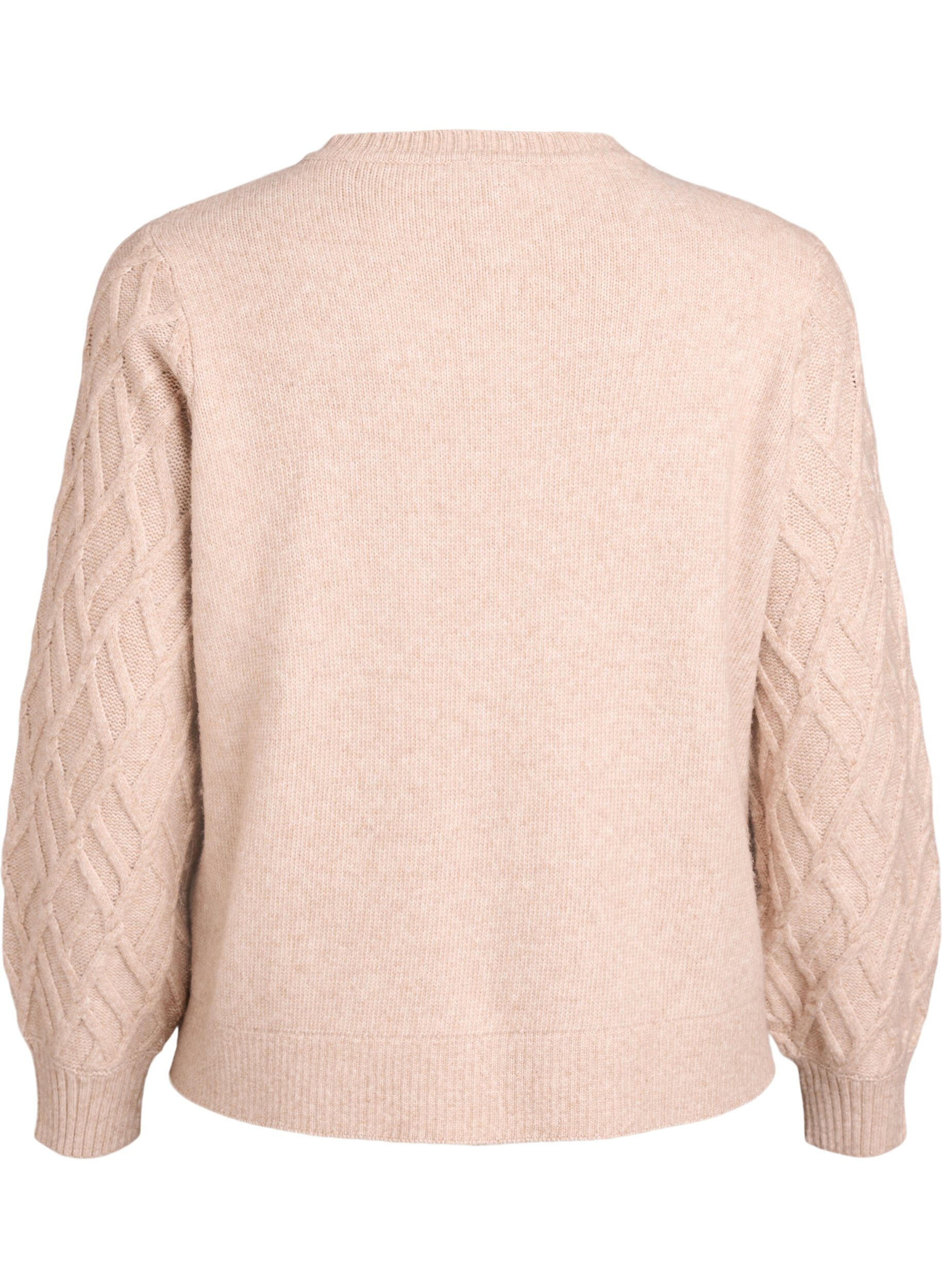Zizzi Zopfmuster Strickjacke mit Perlenkn&ouml;pfen, Beige, Packshot image number 1