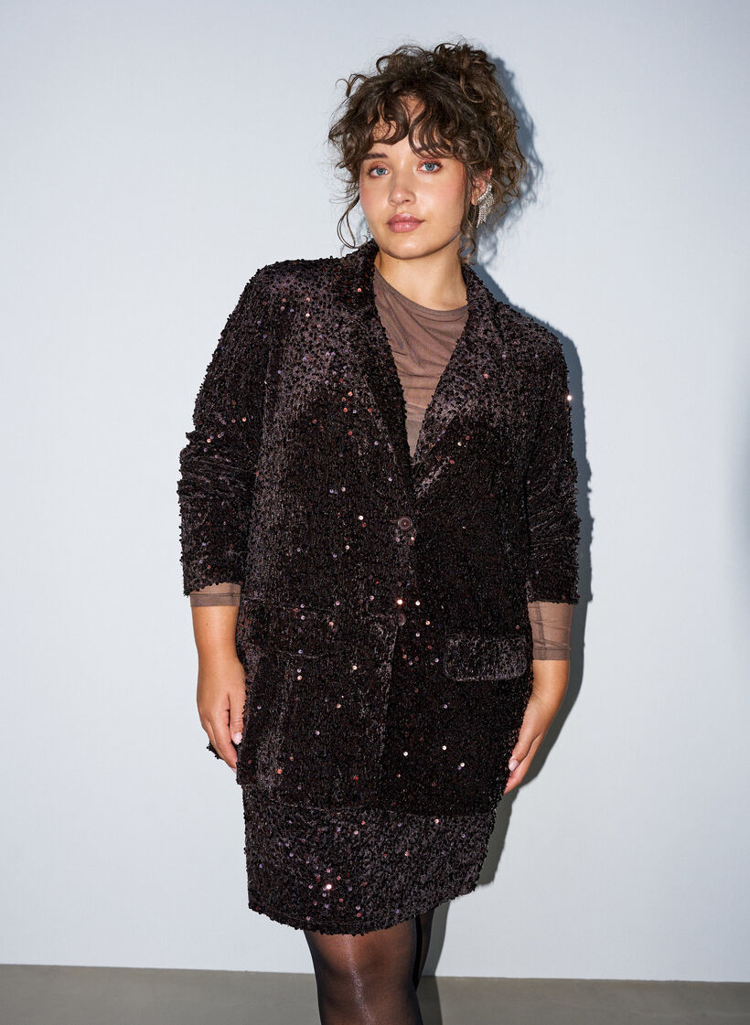 Blazer mit Pailletten, Braun, Model image number 0