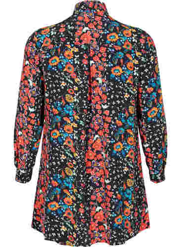 Langes Hemd aus Viskose mit Blumenprint, Black Flower, Packshot image number 1