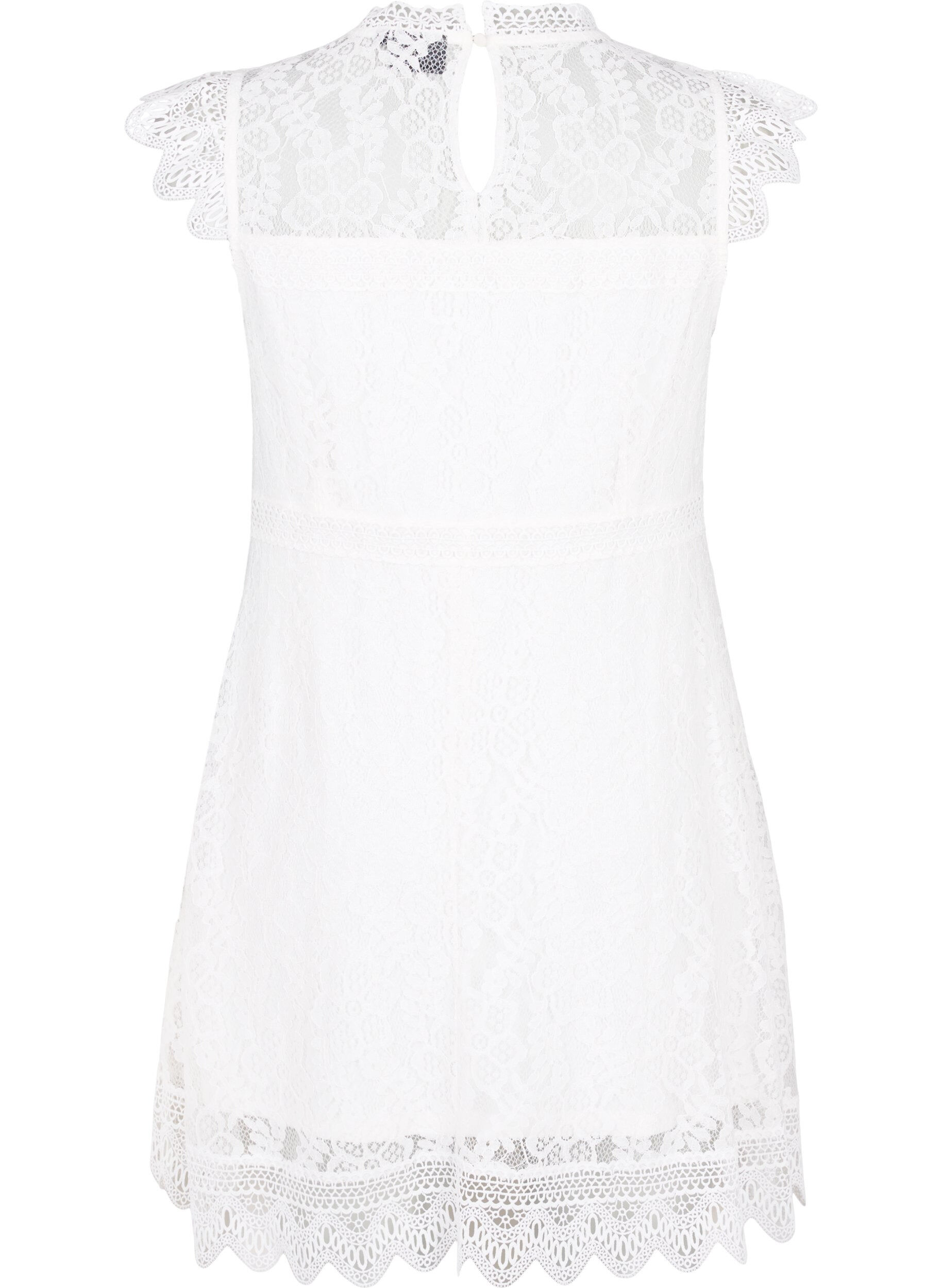 Zizzi &Auml;rmelloses Spitzenkleid, Bright White, Packshot image number 1