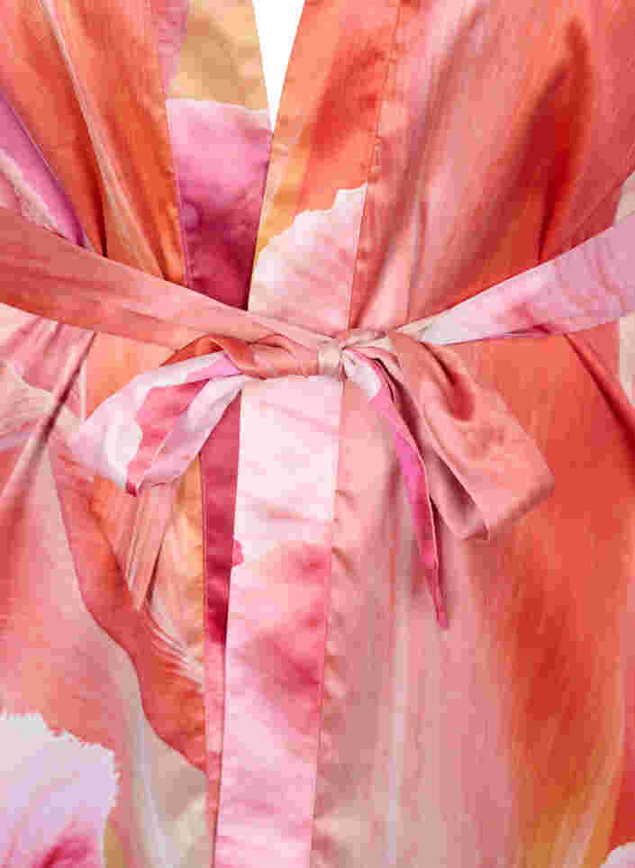 Morgenmantel mit Print und kurzen Ärmeln, Orange Pink AOP, Packshot image number 2