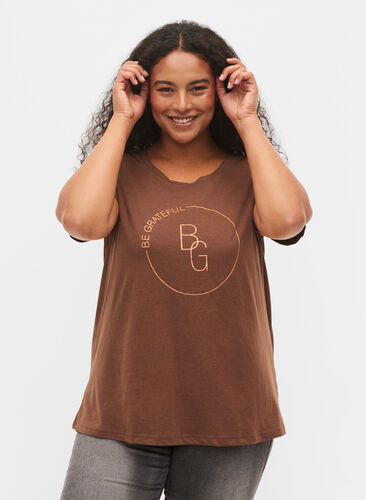 Kurzarm T-Shirt mit Print, Chestnut BG, Model image number 0