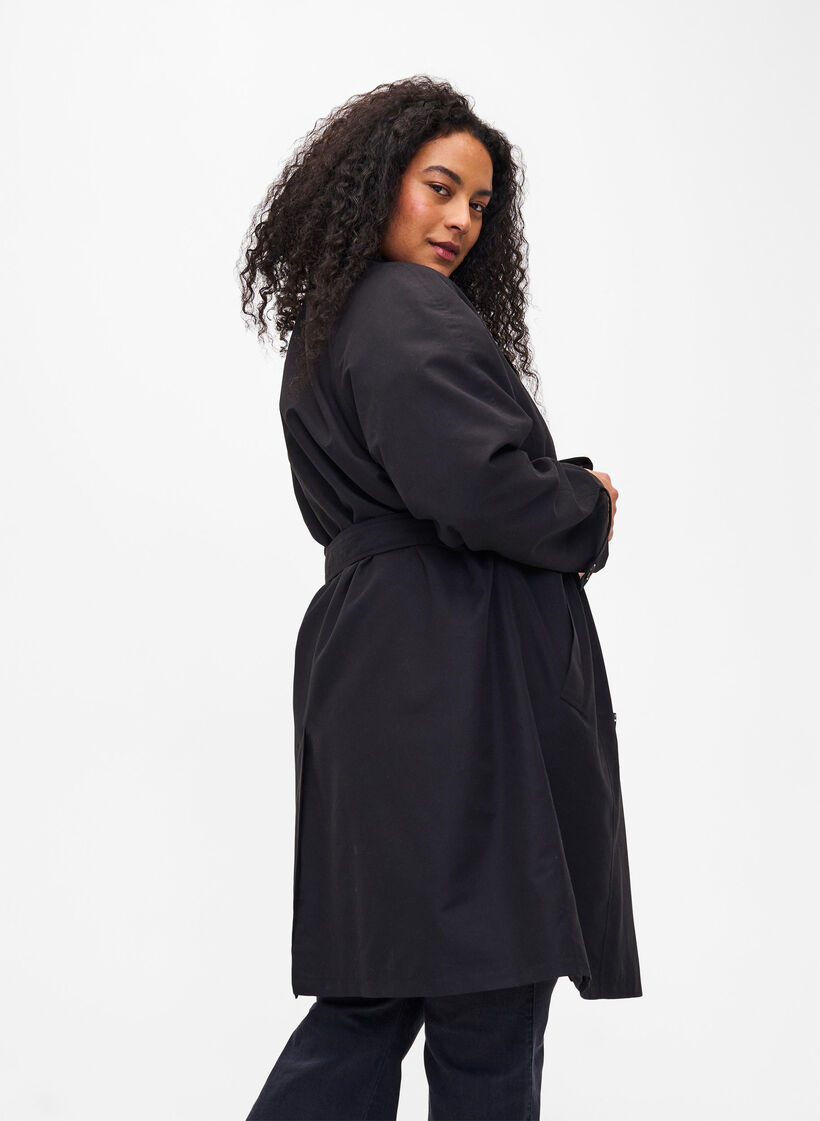 Trenchcoat mit Gürtel und Schlitz, Black, Model image number 2
