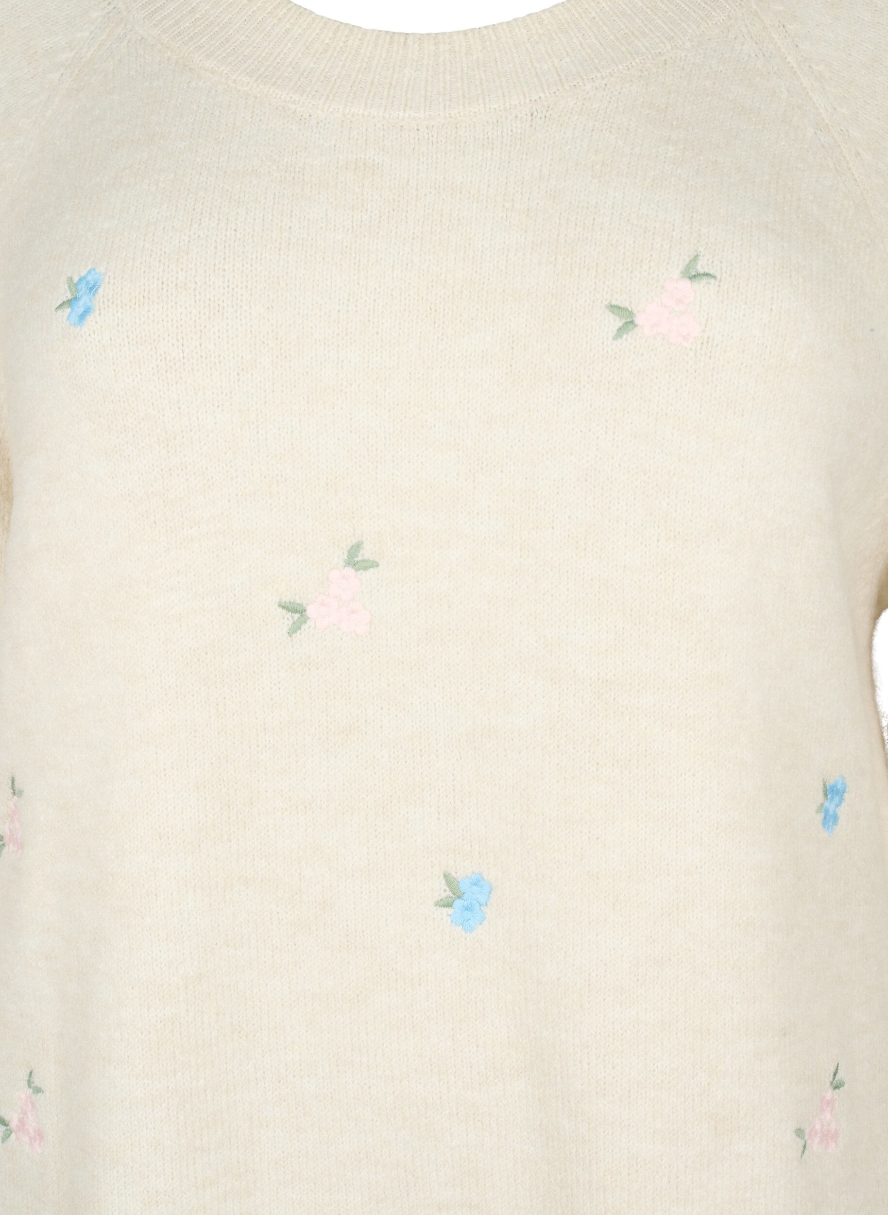 Zizzi Strickpullover mit gestickten Blumen, Birch Comb, Packshot image number 2