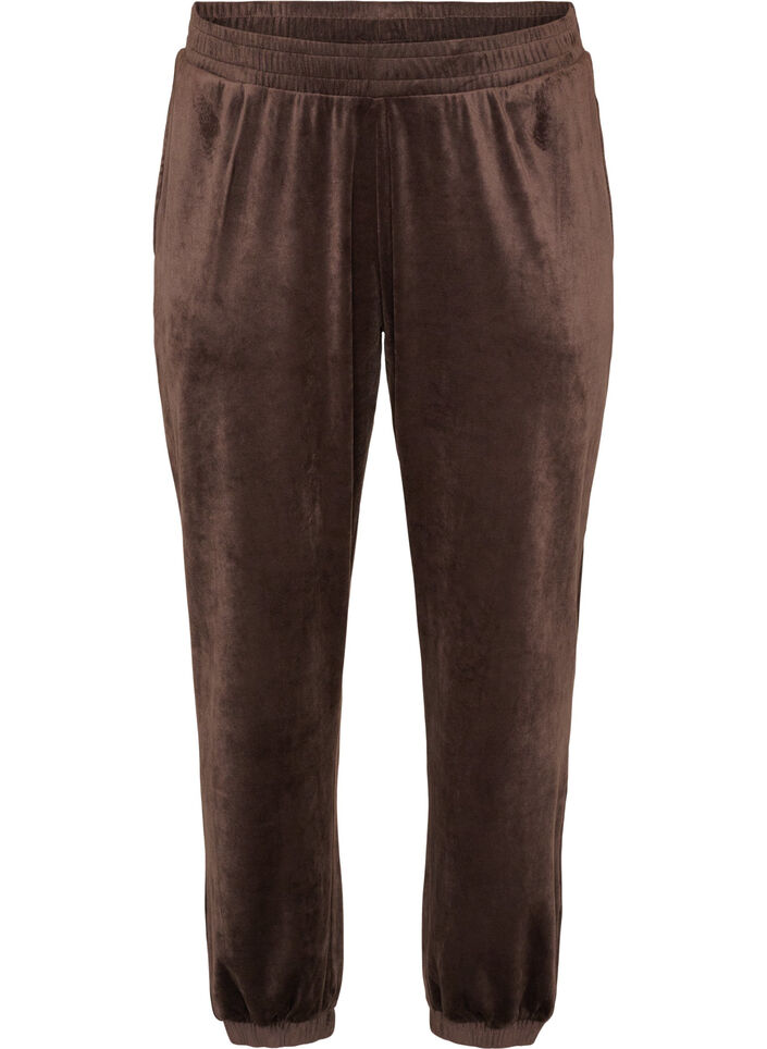 Lockere Hose aus Velours, Braun, Packshot image number 0