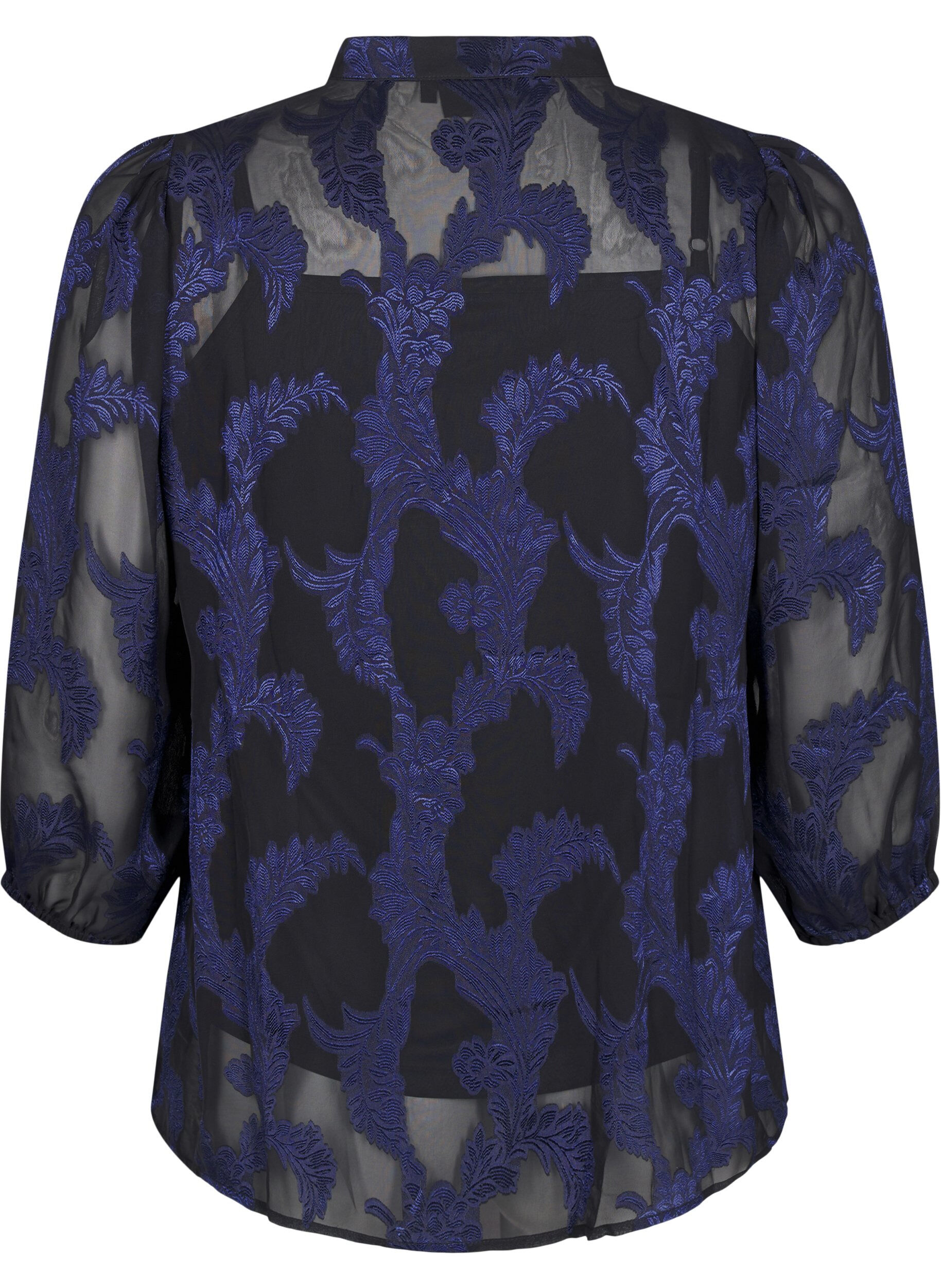 Zizzi Chiffonbluse mit Jacquardmuster, Evening Blue, Packshot image number 1