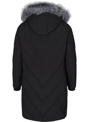 Winterjacke mit abnehmbarer Kapuze und großem imitiertem Pelzkragen, Black, Packshot image number 1