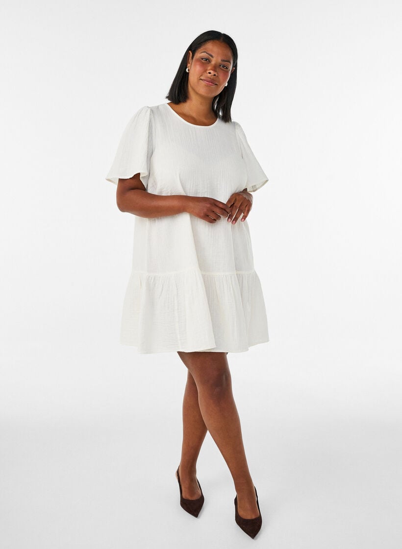 Kurz&auml;rmliges Kleid aus Baumwolle mit A-Linien-Schnitt, Vanille, Model image number 1