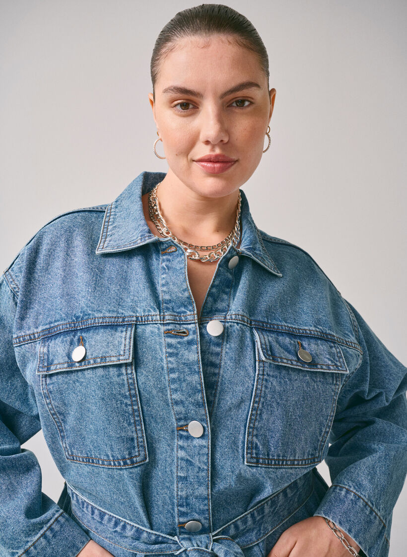 Denim-Jacke mit Bindegürtel, Blue Denim, Image image number 1