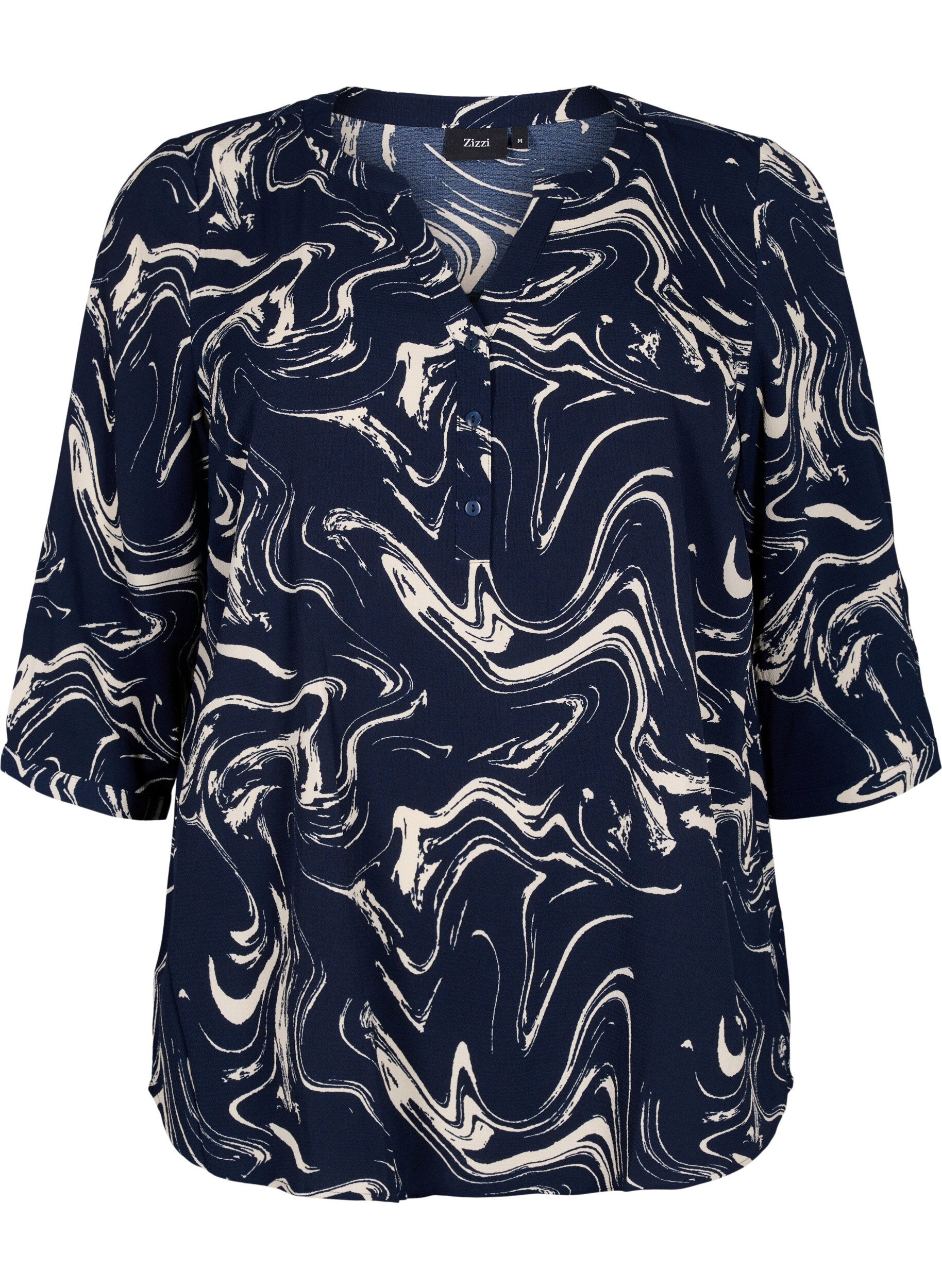 Zizzi Florale Bluse mit 3/4-&Auml;rmeln, N. Blazer Swirl AOP, Packshot image number 0