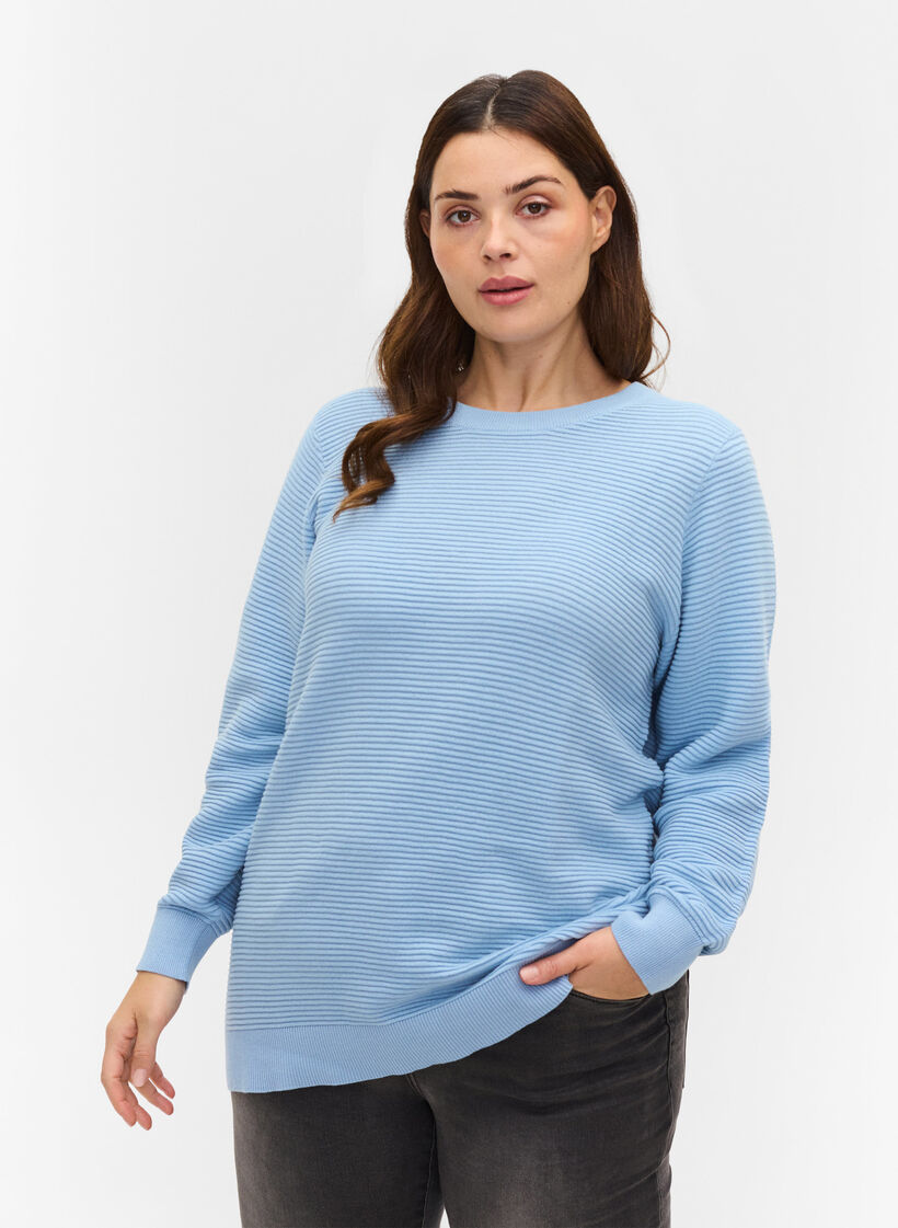 Langarm Strickbluse aus Bio-Baumwolle, Chambray Blue, Model image number 0