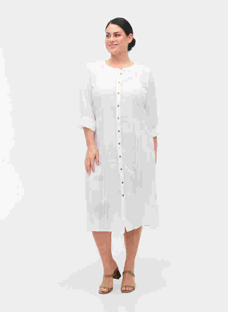 Hemdkleid aus Baumwolle mit 3/4-Ärmeln, Bright White, Model image number 2