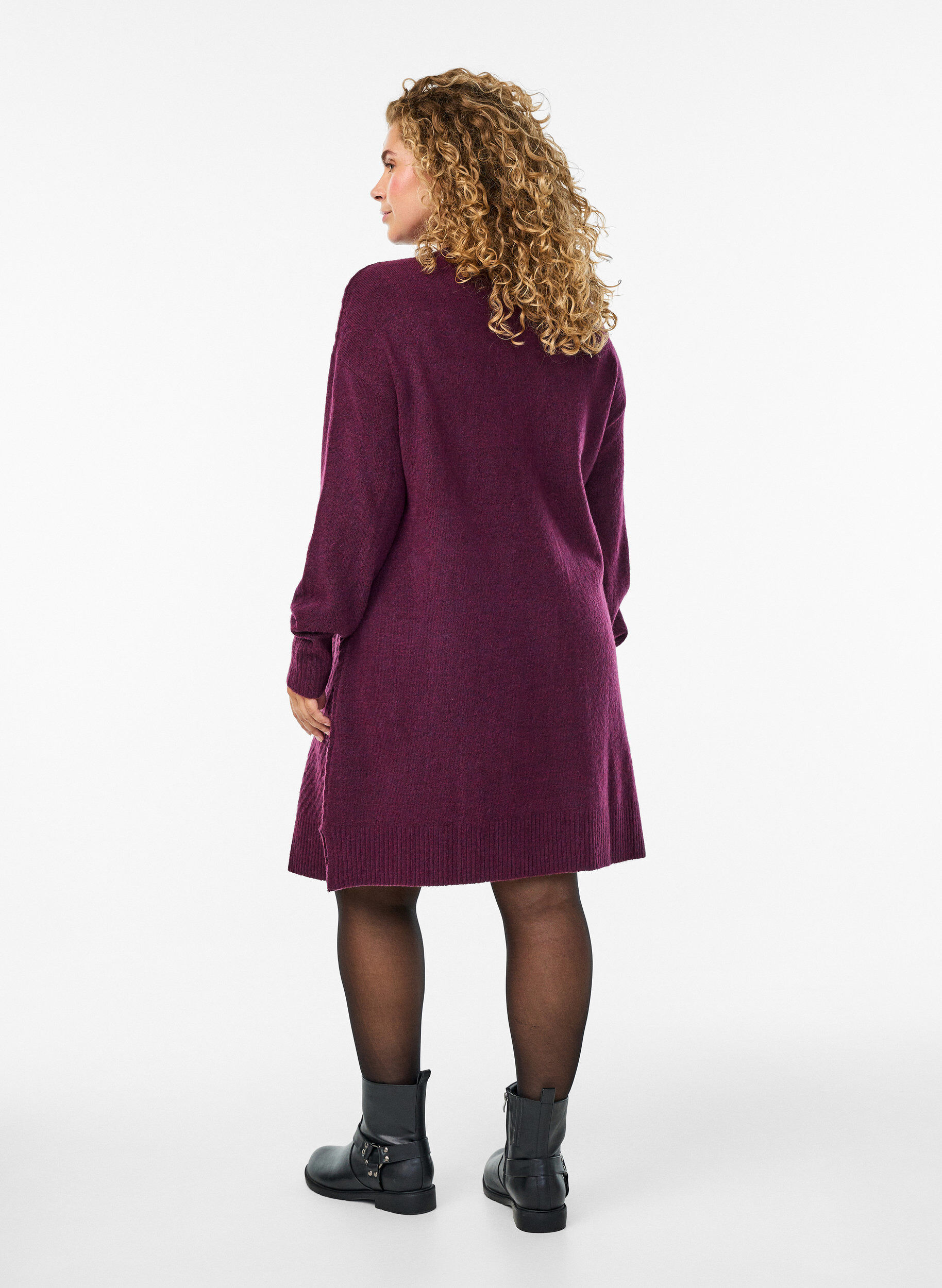 ZizziKurzes Strickkleid mit V-f&ouml;rmigem Strukturmuster, Lila, Model image number 2