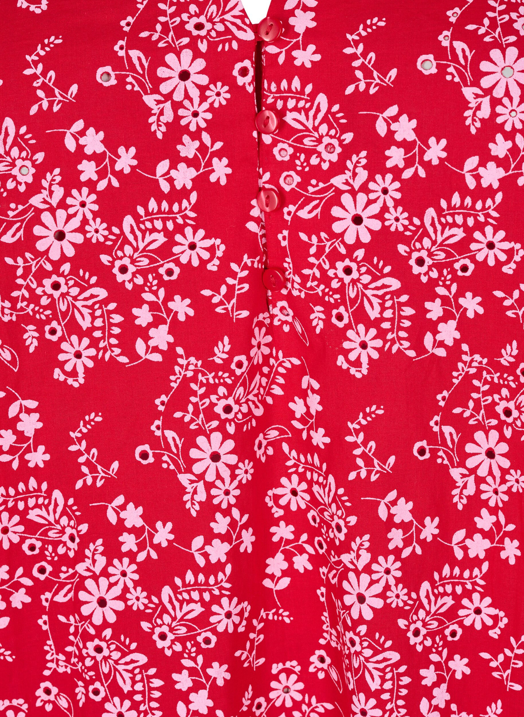 Zizzi Knielanges Kleid mit gebl&uuml;mtem Print und 3/4-&Auml;rmeln, Rot, Packshot image number 2