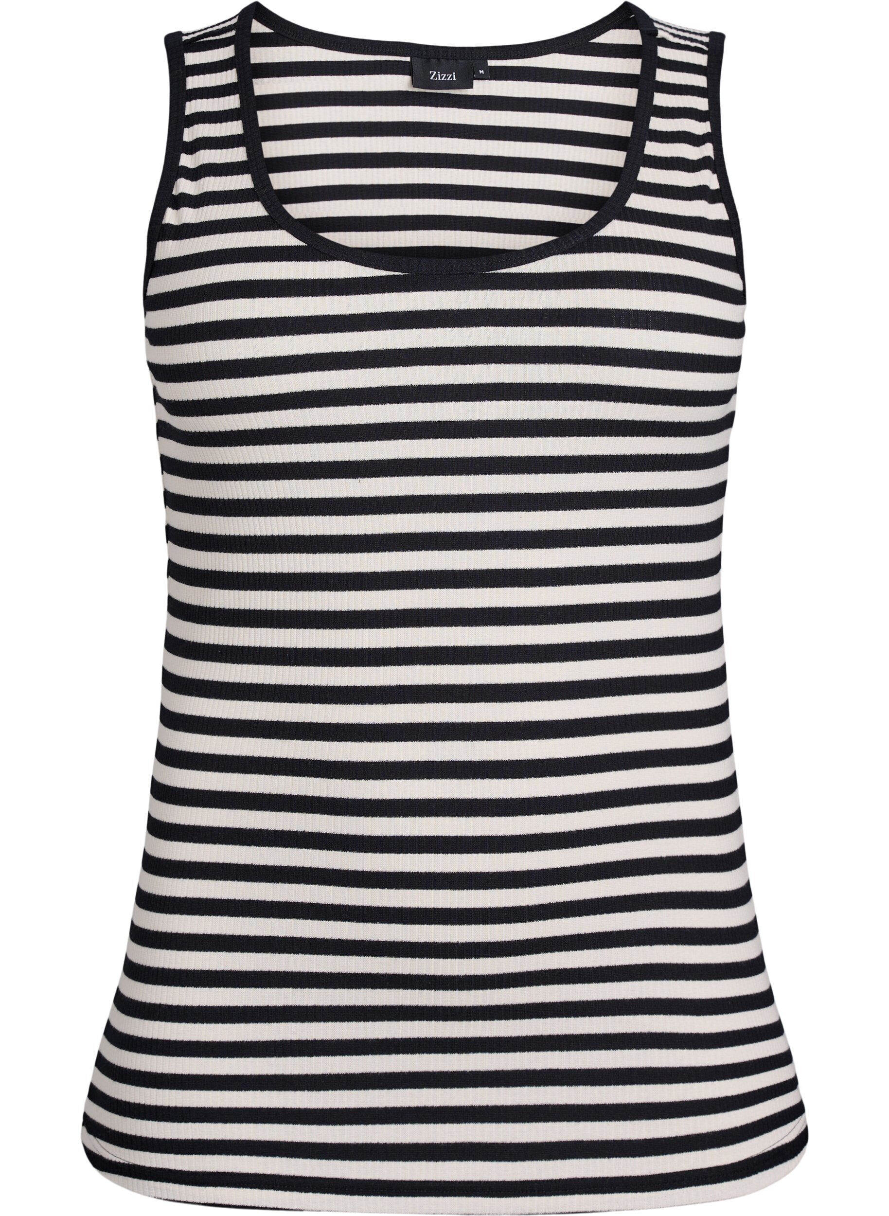 Zizzi Gestreiftes Tanktop mit Rippenstruktur, Schwarz, Packshot image number 0