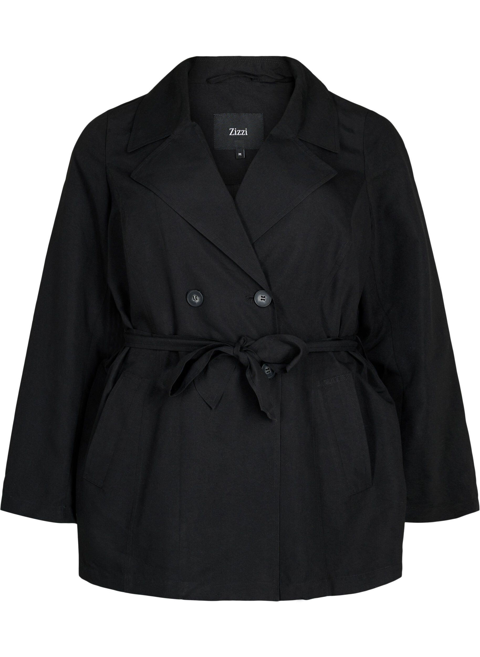 Zizzi Trenchcoat mit G&uuml;rtel und Taschen, Black, Packshot image number 0