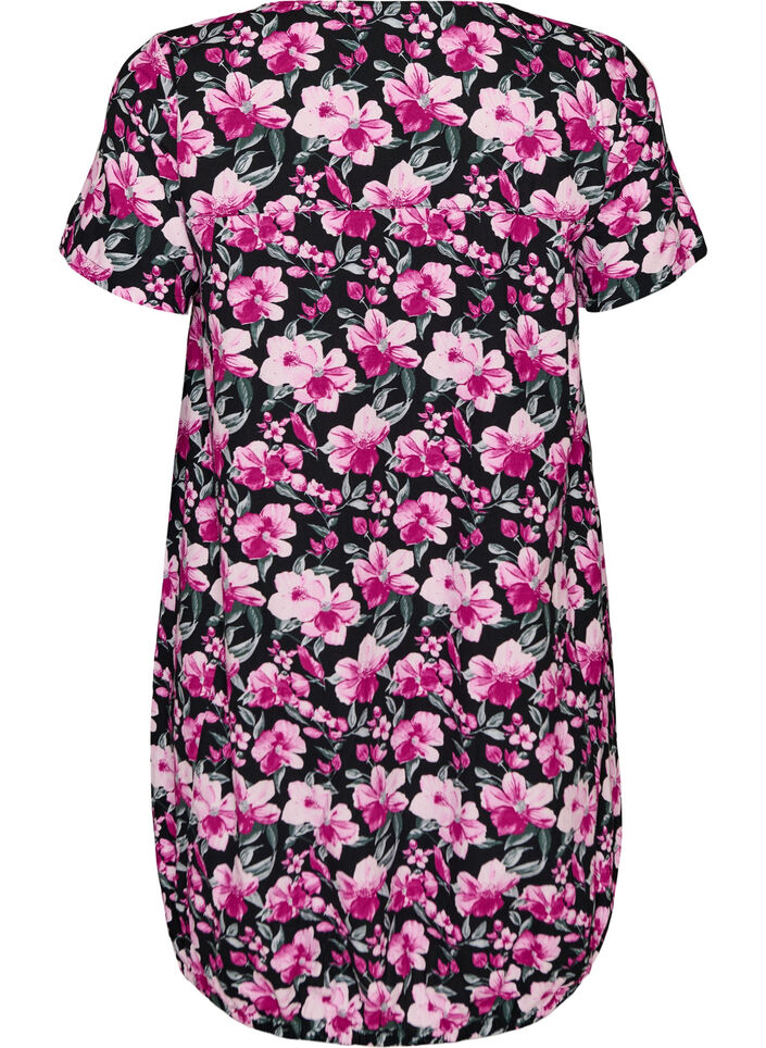 Kurz&auml;rmliges Baumwollkleid mit Aufdruck, Schwarz, Packshot image number 1
