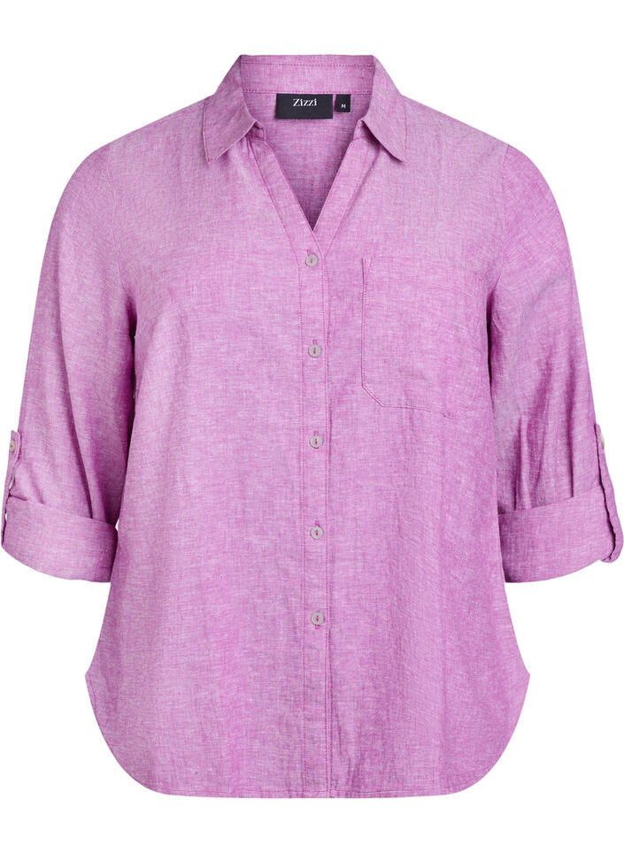 Bluse aus Leinen und Viskose mit 3/4-&Auml;rmeln, Lila, Packshot image number 0