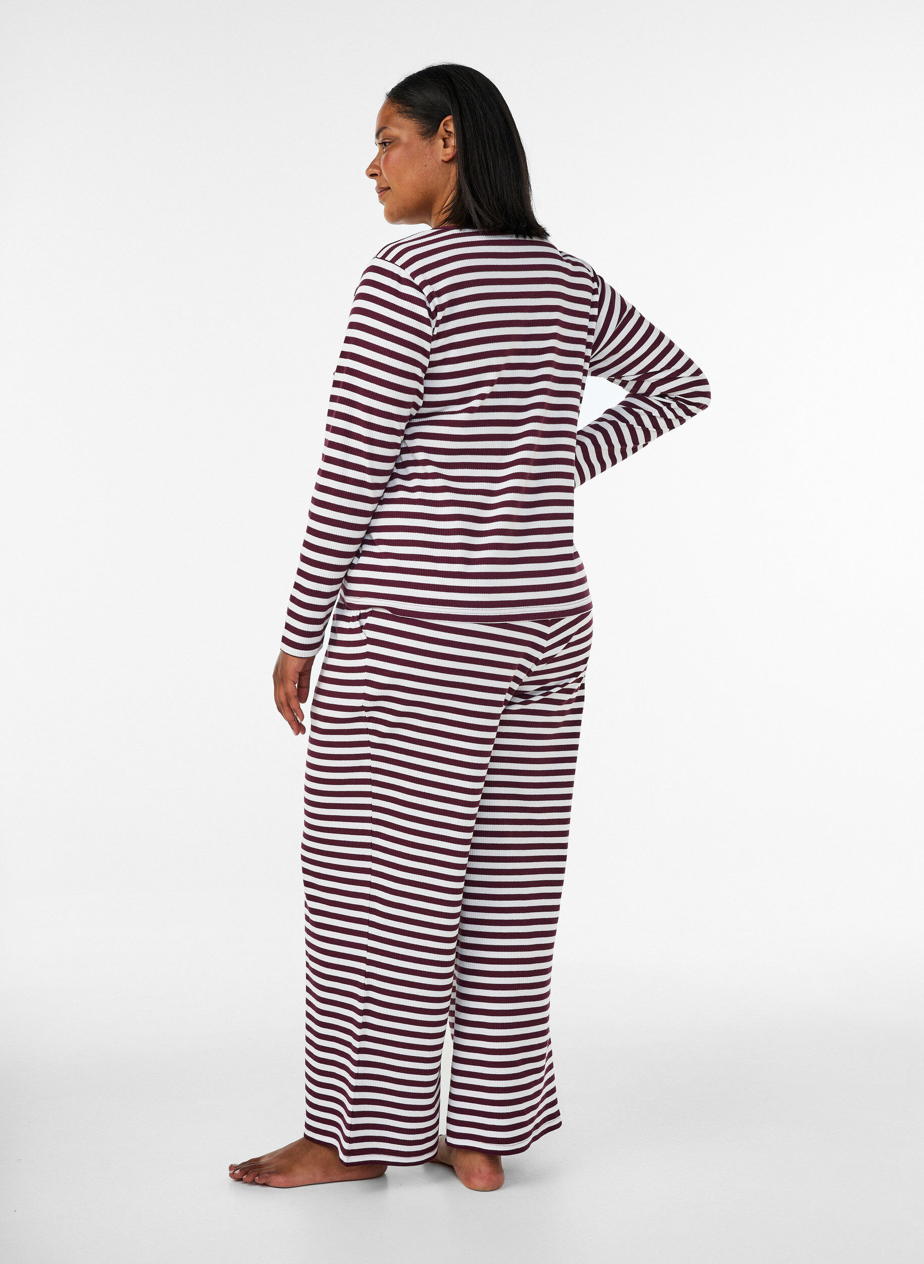 ZizziGestreifte Schlafanzughose mit hoher Taille und weiten Beinen, Rot, Model image number 1