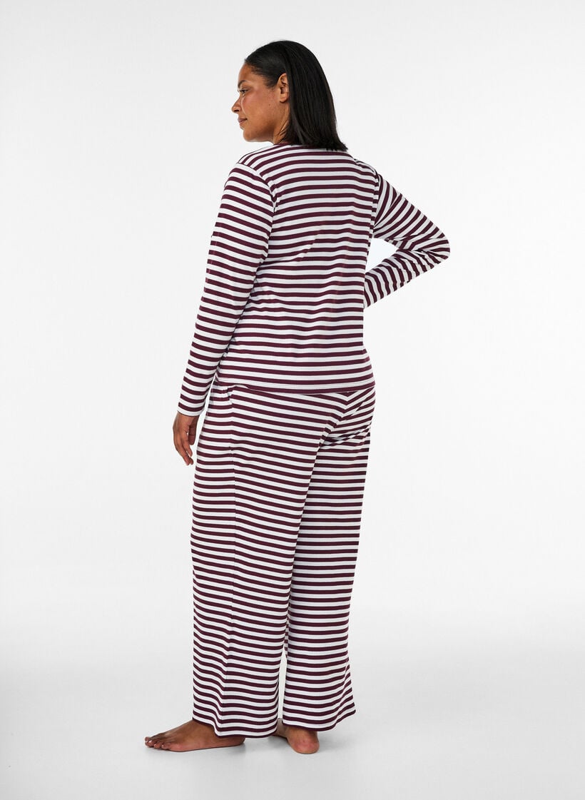 Gestreifte Schlafanzughose mit hoher Taille und weiten Beinen, Rot, Model image number 1