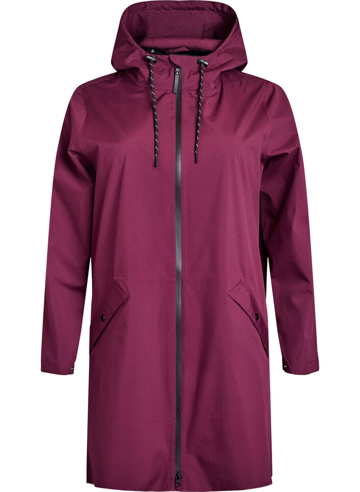 Regenjacke mit Taschen und Kapuze., Dunkles Bordeaux, Packshot image number 0