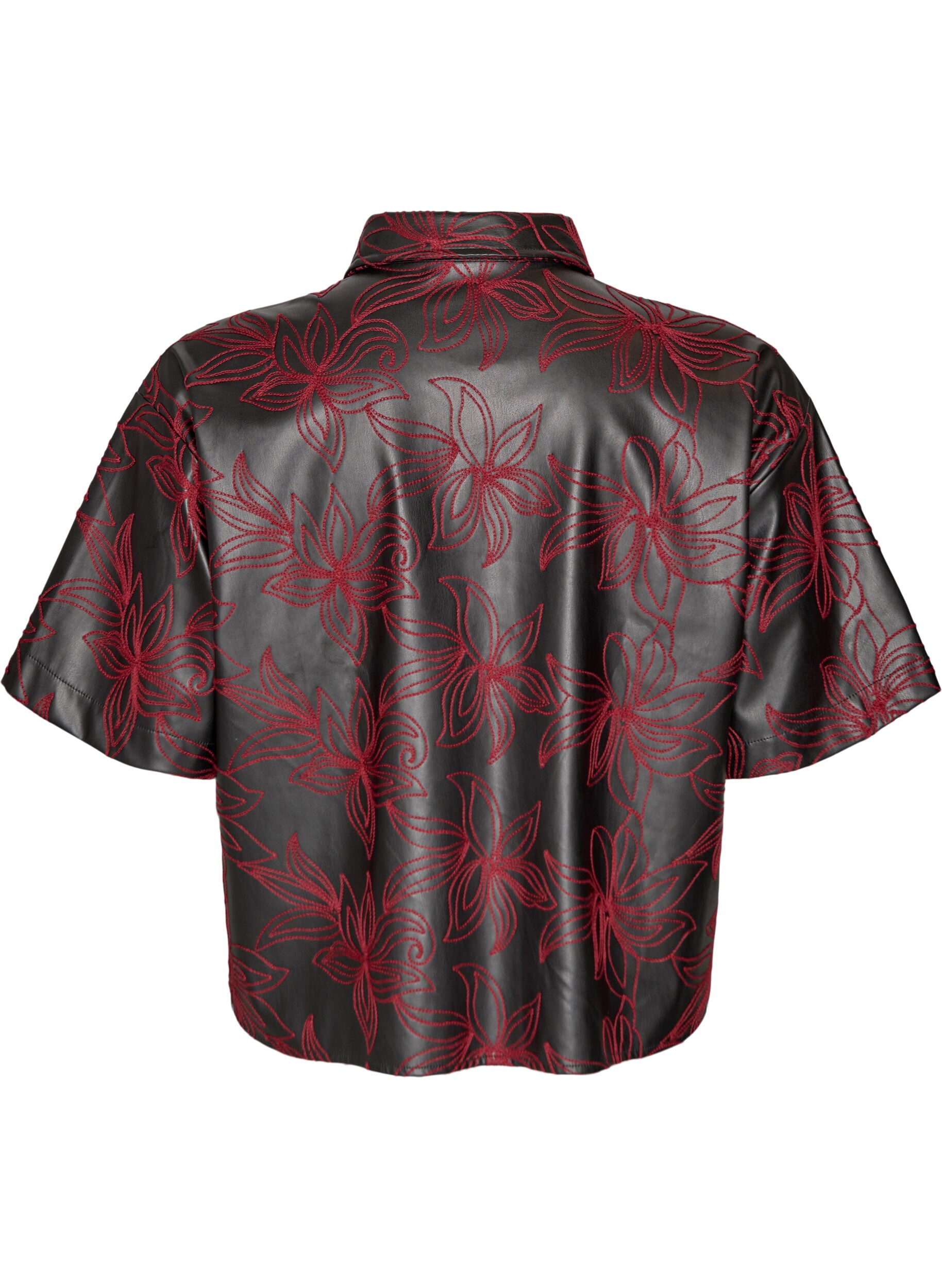 Zizzi Kurzes Hemd aus Kunstleder mit Kontraststickerei, Schwarz, Packshot image number 1