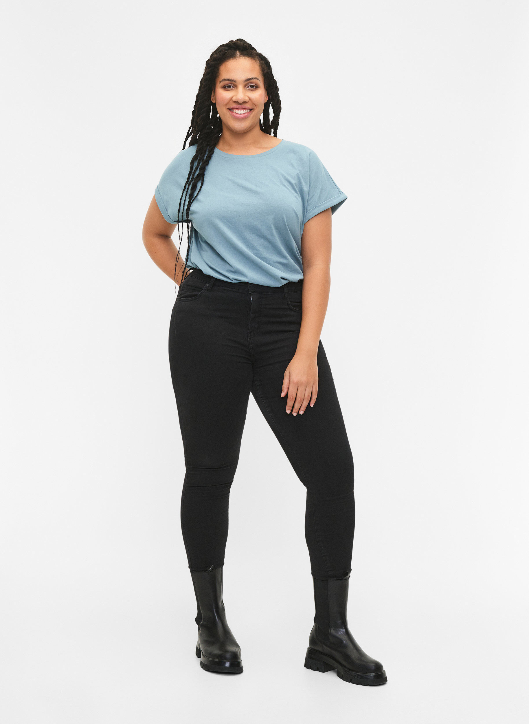 Zizzi 2er-Pack kurz&auml;rmlige T-Shirts, Blau, Model image number 1