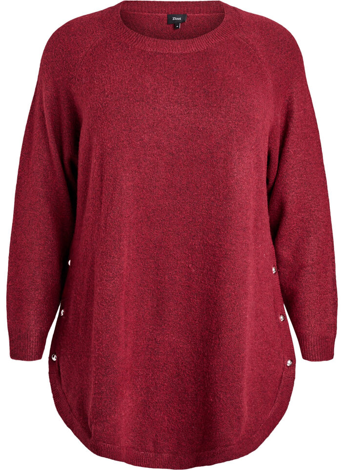 Lange Strickbluse mit Kugelkn&ouml;pfen, Dunkles Bordeaux, Packshot image number 0