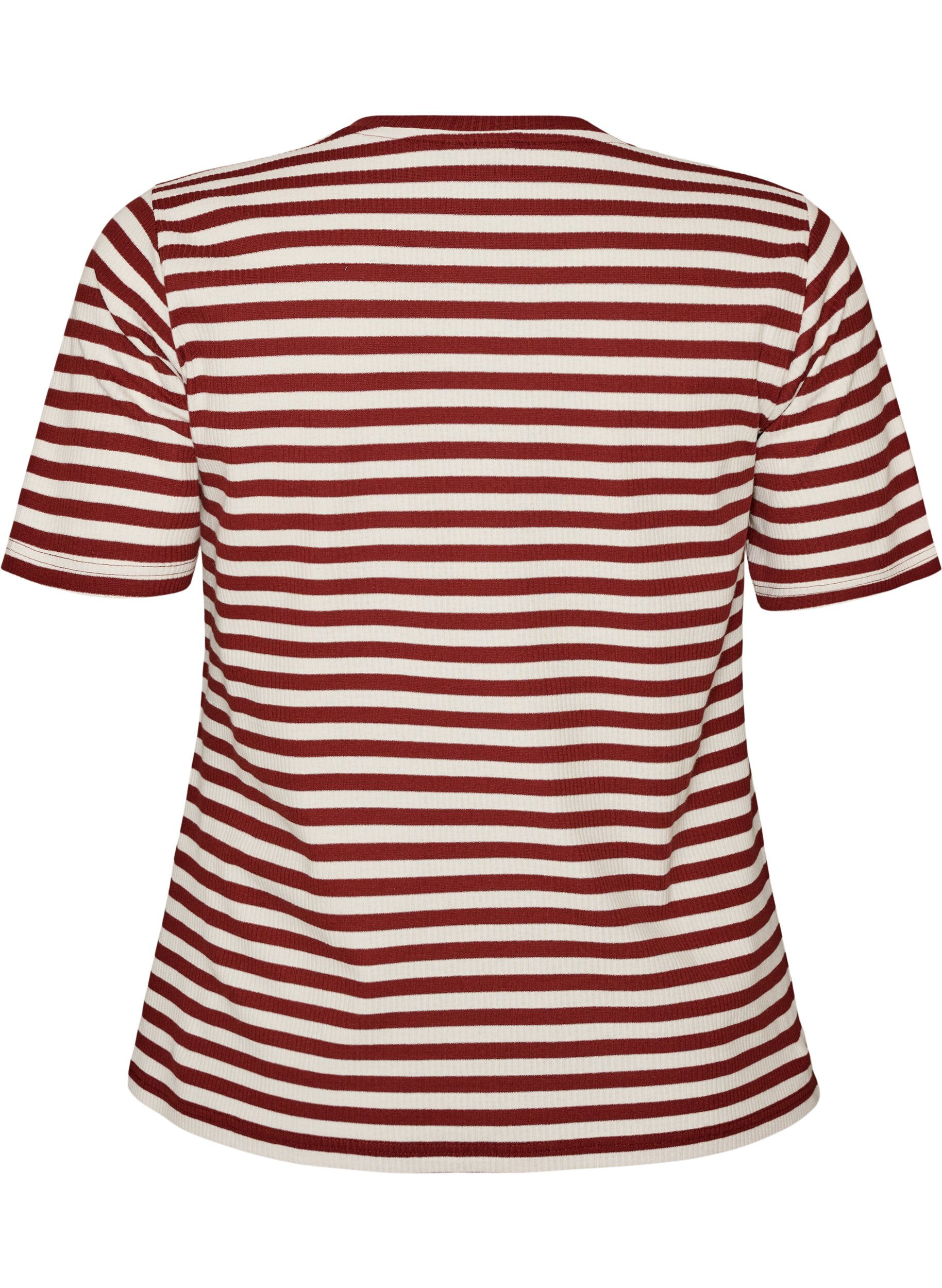 ZizziGestreiftes T-Shirt mit gerippter Struktur, Rot, Packshot image number 1