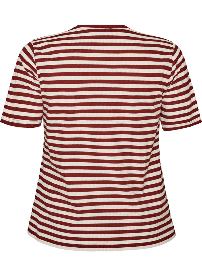 Gestreiftes T-Shirt mit gerippter Struktur, Rot, Packshot image number 1