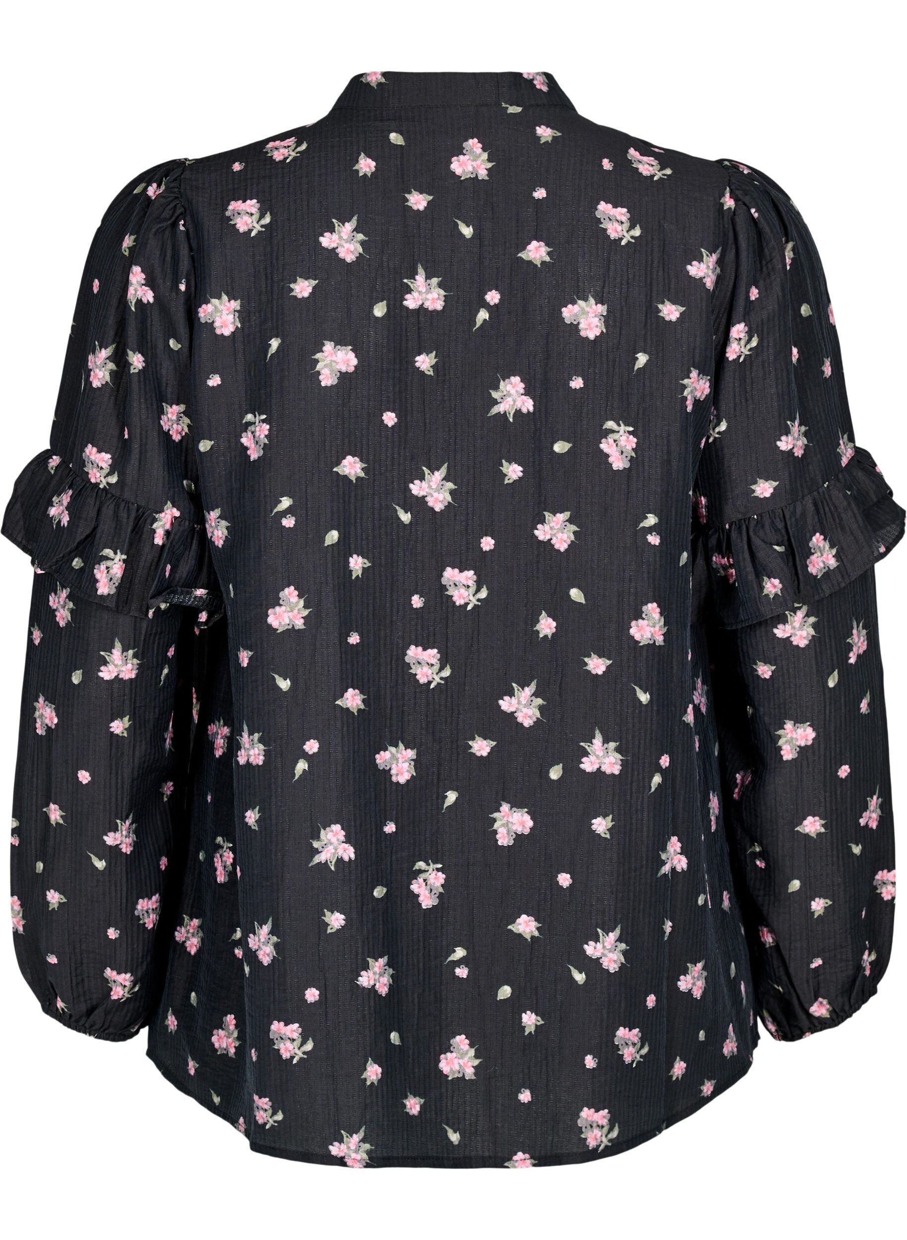 Zizzi Gebl&uuml;mte Bluse aus Lyocell, Schwarz, Packshot image number 1