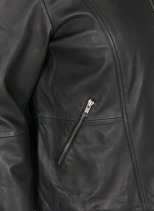 Kurze Lederjacke mit Reißverschluss, Black, Packshot image number 3