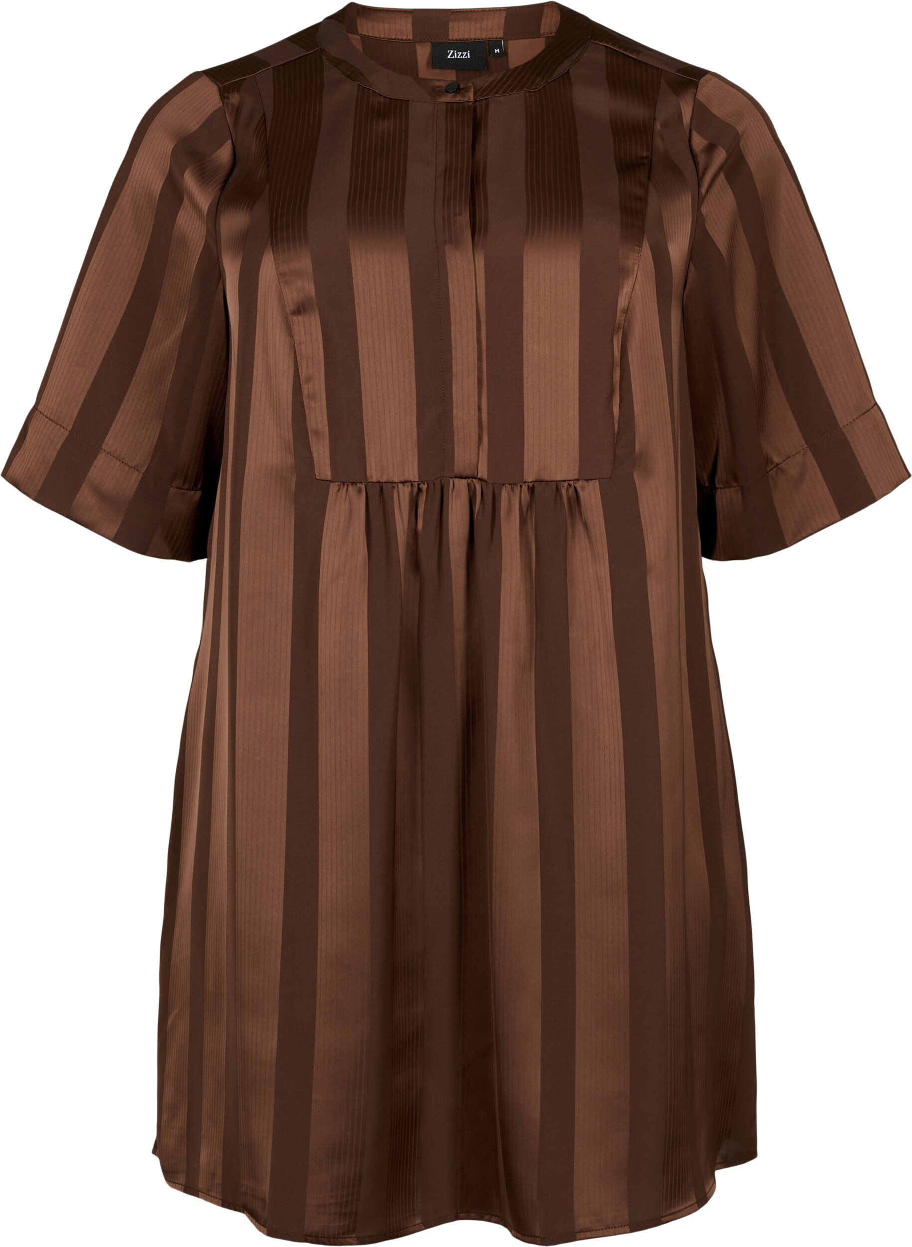 Zizzi A-Linien-Kleid mit Streifen und 1/2-&Auml;rmeln, Chestnut, Packshot image number 0