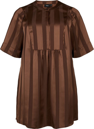 A-Linien-Kleid mit Streifen und 1/2-Ärmeln, Chestnut, Packshot image number 0