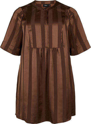 A-Linien-Kleid mit Streifen und 1/2-Ärmeln, Chestnut, Packshot image number 0