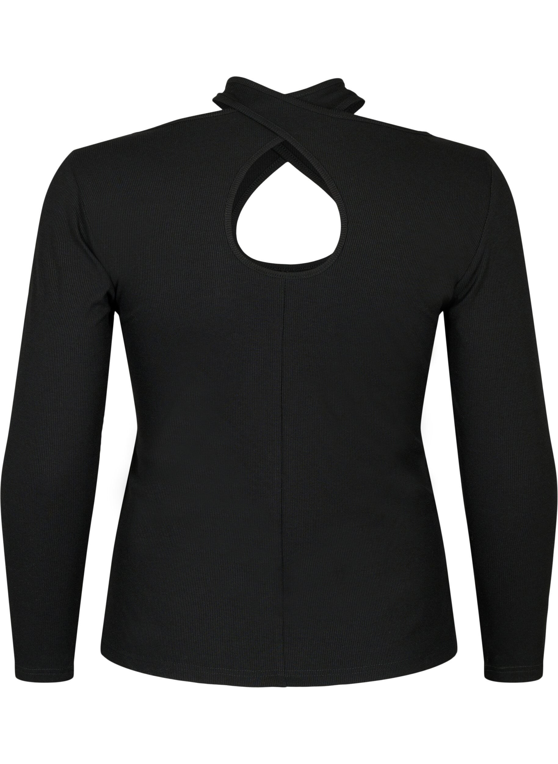 Zizzi Ausschnittbluse mit langen &Auml;rmeln, Black, Packshot image number 1