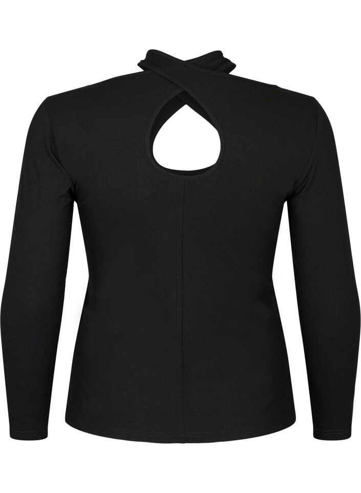 Ausschnittbluse mit langen Ärmeln, Black, Packshot image number 1