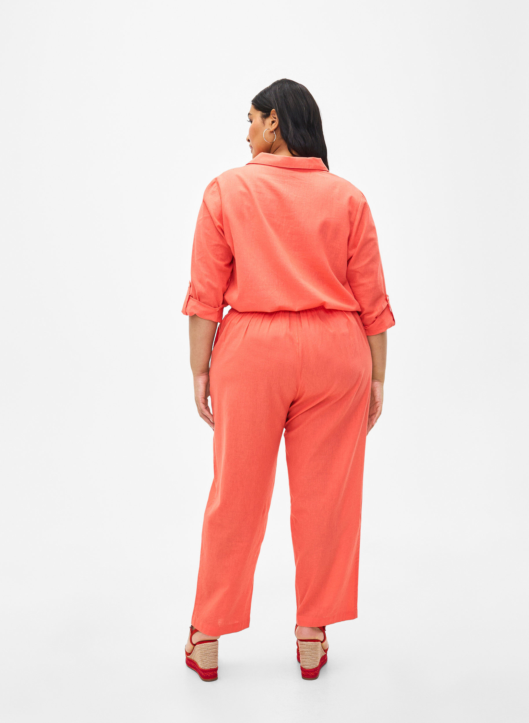 Zizzi Weite Hose aus Leinen-Baumwoll-Mischung, Living Coral, Model image number 1