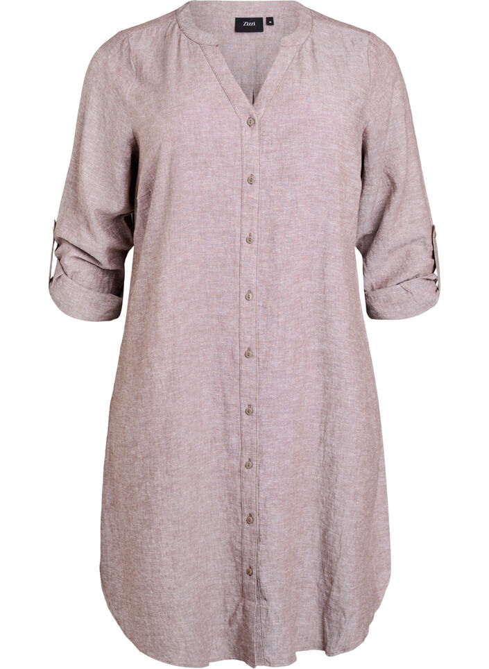 Lange Bluse aus Leinen und Viskose, Braun, Packshot image number 0