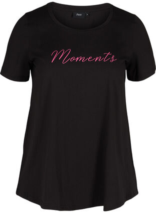 T-Shirt aus Baumwolle mit A-Linie und Aufdruck, Black, Packshot image number 0
