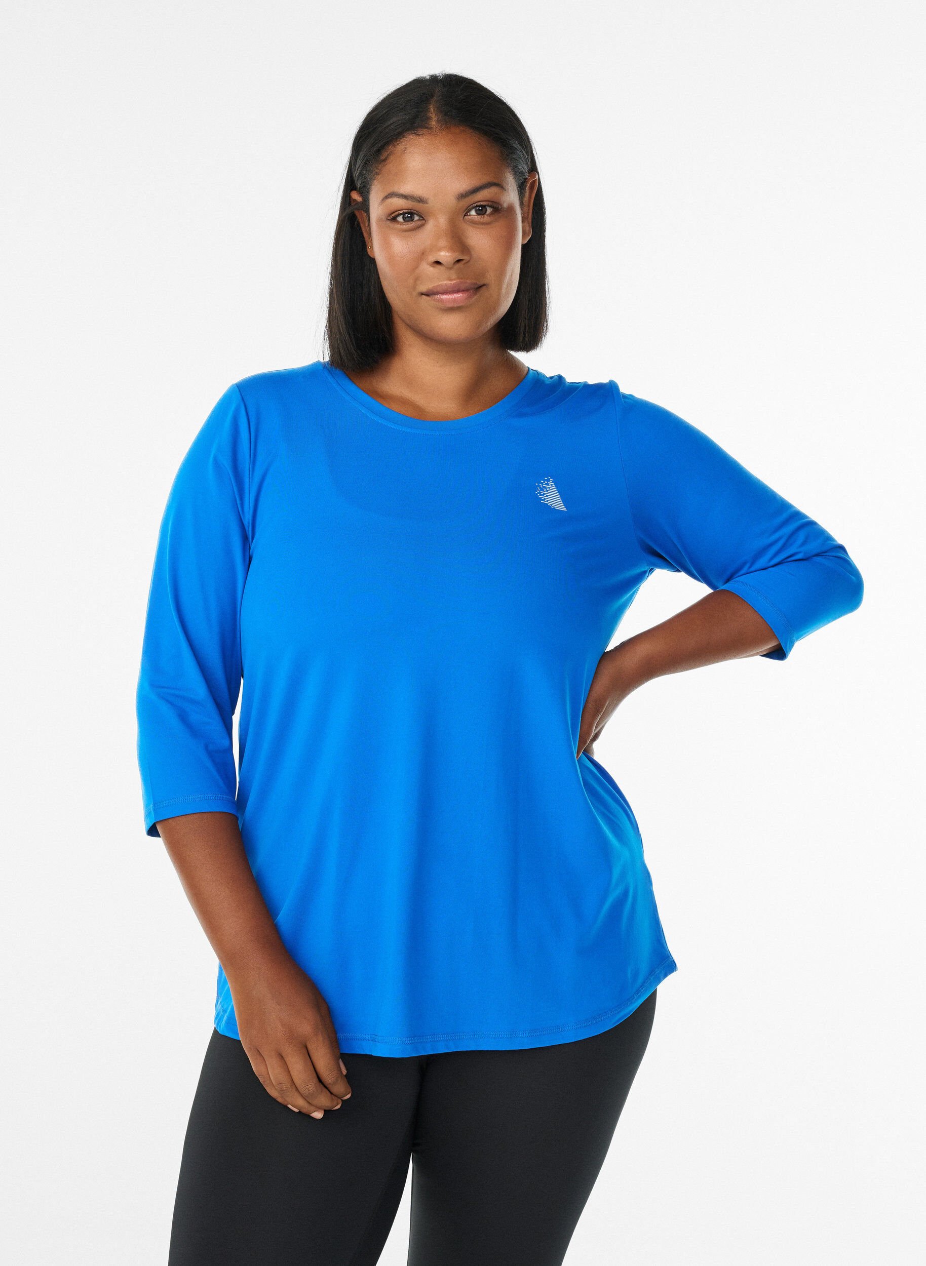 Trainingsshirt mit 3/4-&Auml;rmeln, Blau, Model