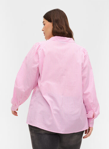 Gestreifte Bluse aus Baumwolle, White/ Pink Stripe, Model image number 1