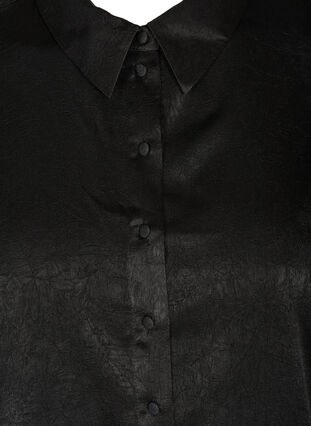 Hemdbluse mit Struktur und langen Puffärmeln, Black, Packshot image number 2