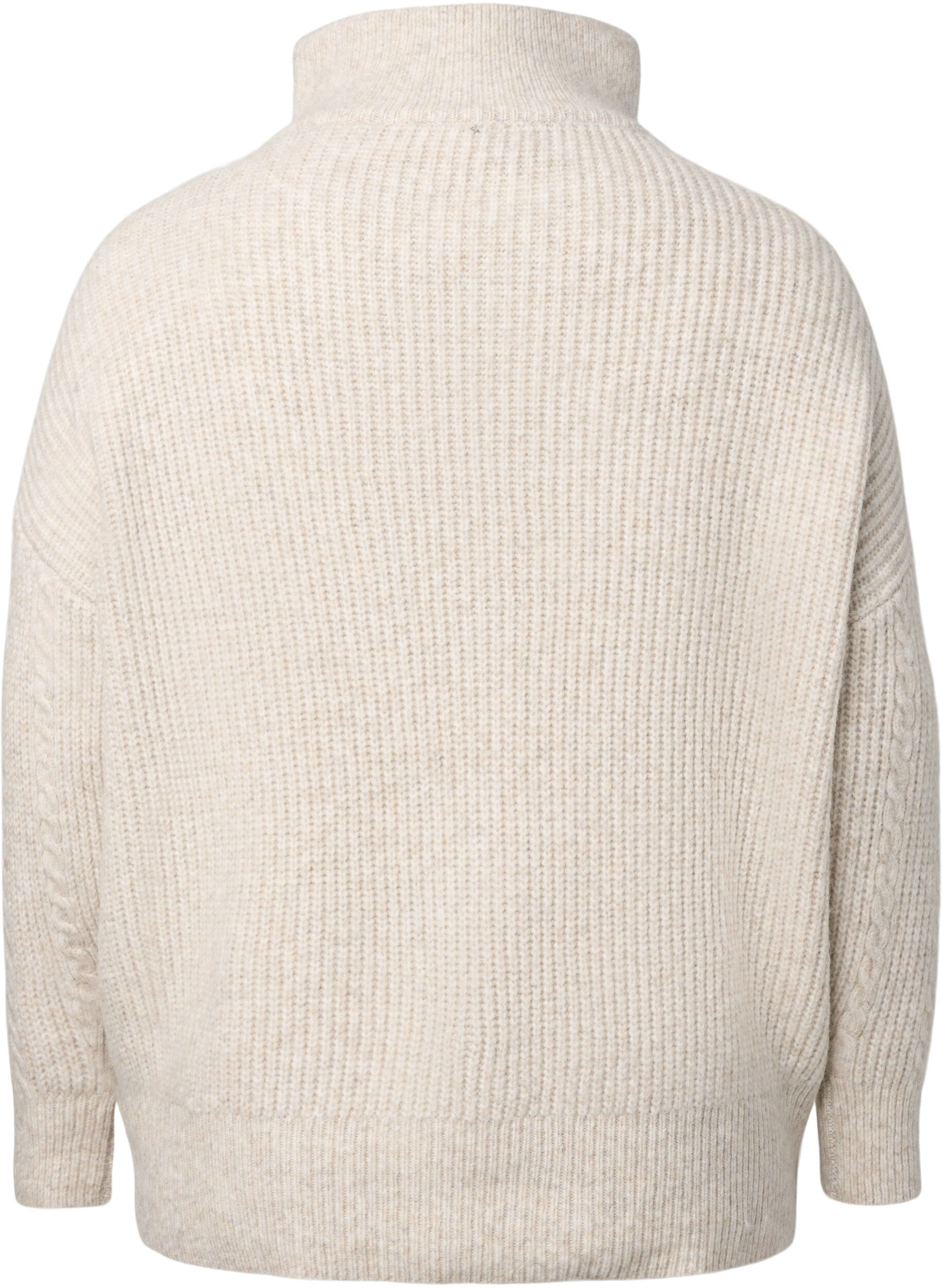 Zizzi Pullover mit Zopfmuster und Rei&szlig;verschluss, Pumice Stone Mel., Packshot image number 1