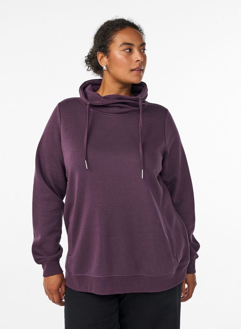 Sweatshirt mit Stehkragen und Taschen, Lila, Model image number 0